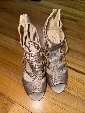 Camille La Vie Blush Rhinestone Cutout Peep-Toe Heels